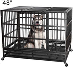 ITORI Heavy Duty Metal Dog CaKennel Crate and Playpen for Training LarDog Indoor Outdoor with Double Doors &amp; Locks  Included Lockable Wheels Removable Tray42in 48in