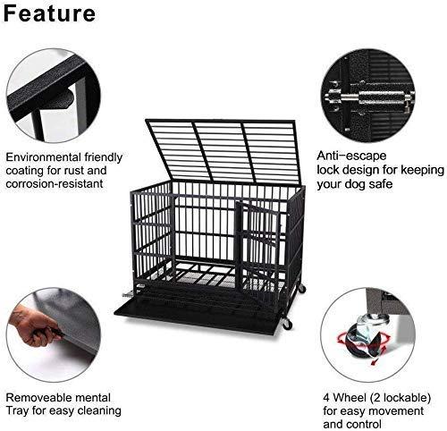 ITORI Heavy Duty Metal Dog CaKennel Crate and Playpen for Training LarDog Indoor Outdoor with Double Doors &amp; Locks  Included Lockable Wheels Removable Tray42in 48in