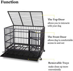 ITORI Heavy Duty Metal Dog CaKennel Crate and Playpen for Training LarDog Indoor Outdoor with Double Doors &amp; Locks  Included Lockable Wheels Removable Tray42in 48in