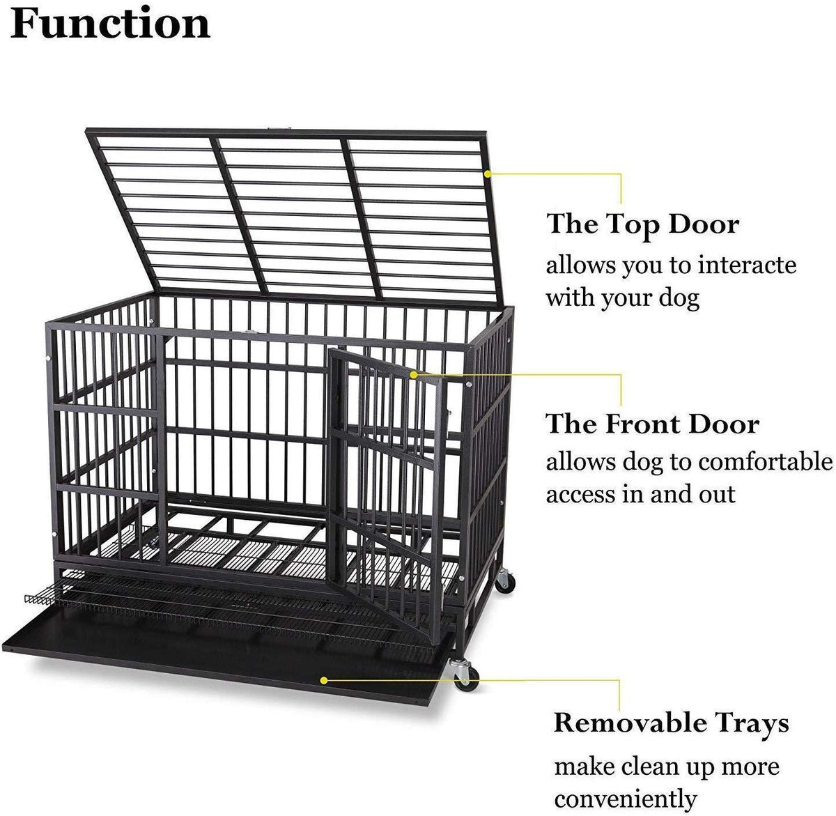 ITORI Heavy Duty Metal Dog CaKennel Crate and Playpen for Training LarDog Indoor Outdoor with Double Doors &amp; Locks  Included Lockable Wheels Removable Tray42in 48in