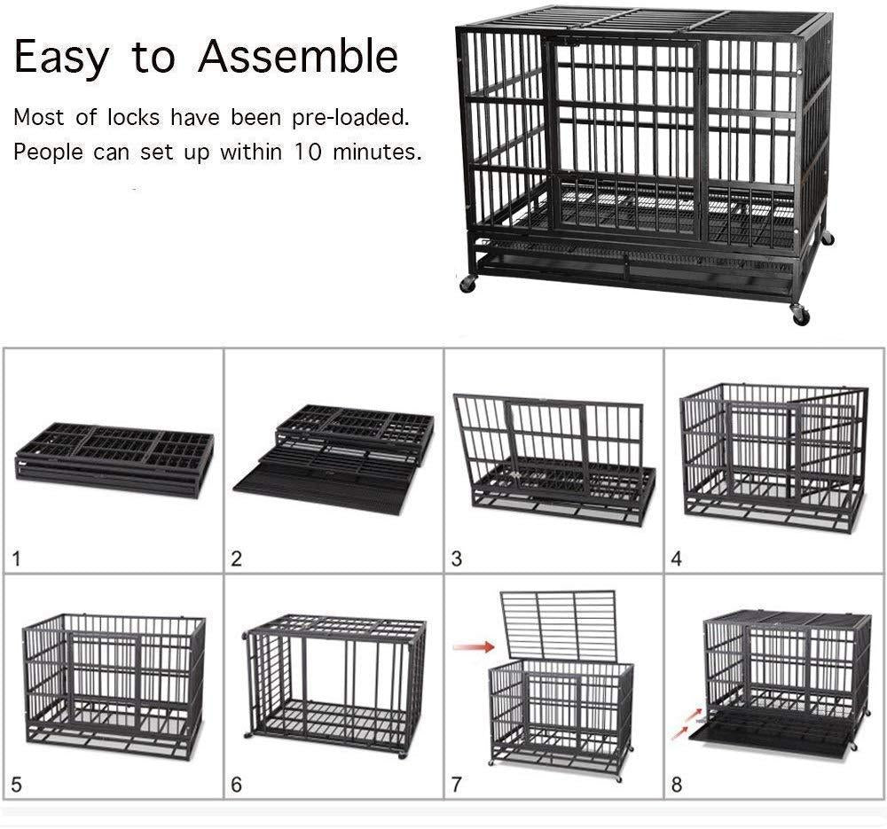 ITORI Heavy Duty Metal Dog CaKennel Crate and Playpen for Training LarDog Indoor Outdoor with Double Doors &amp; Locks  Included Lockable Wheels Removable Tray42in 48in