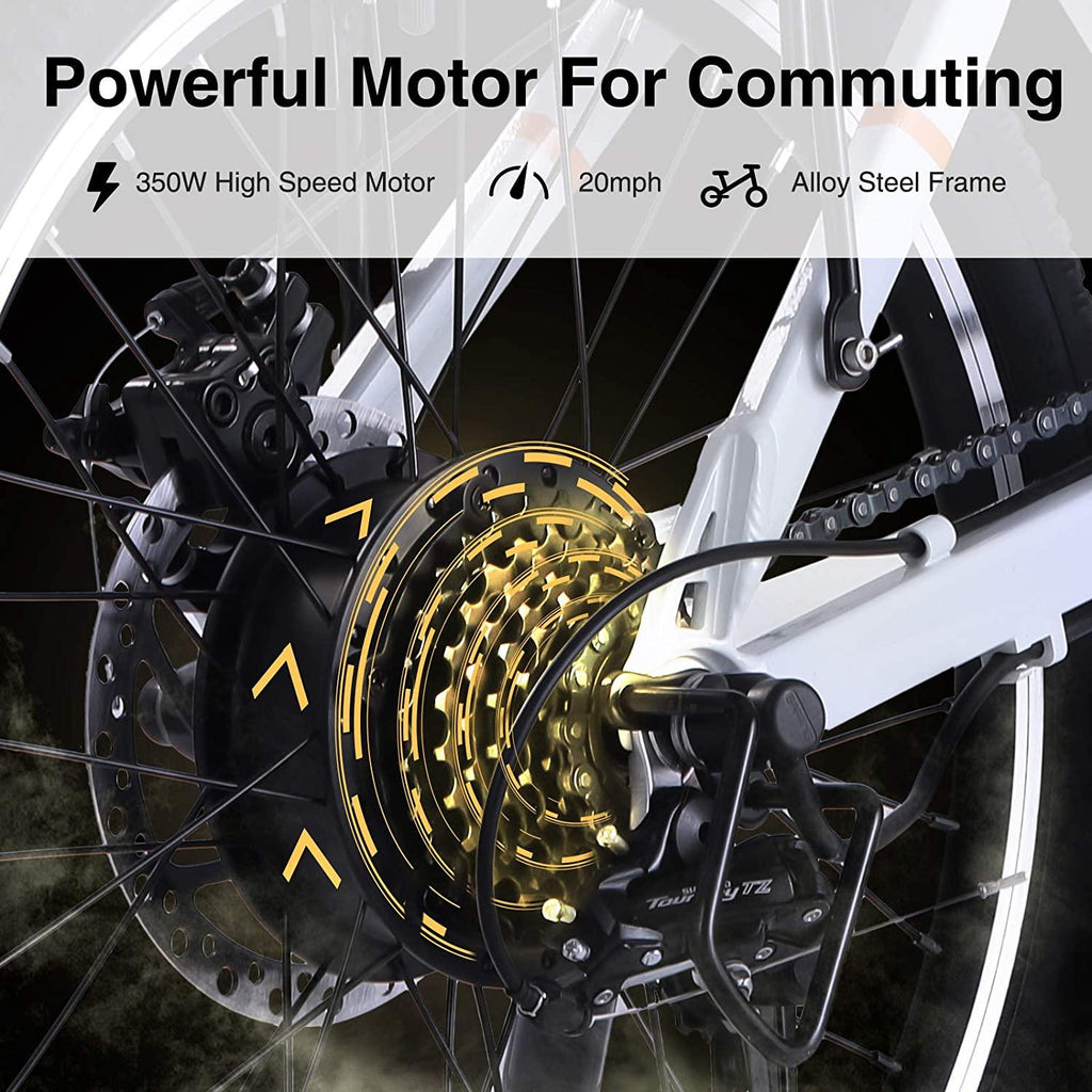 Folding Electric Bike,20" Yovital Electric Bikes for Adults with Removable 36V/10Ah Battery &amp; 350W Brushless Motor,Electric Bicycle with 3 Riding Modes &amp; Double Shock-Absorption,  7 Speed Gear
