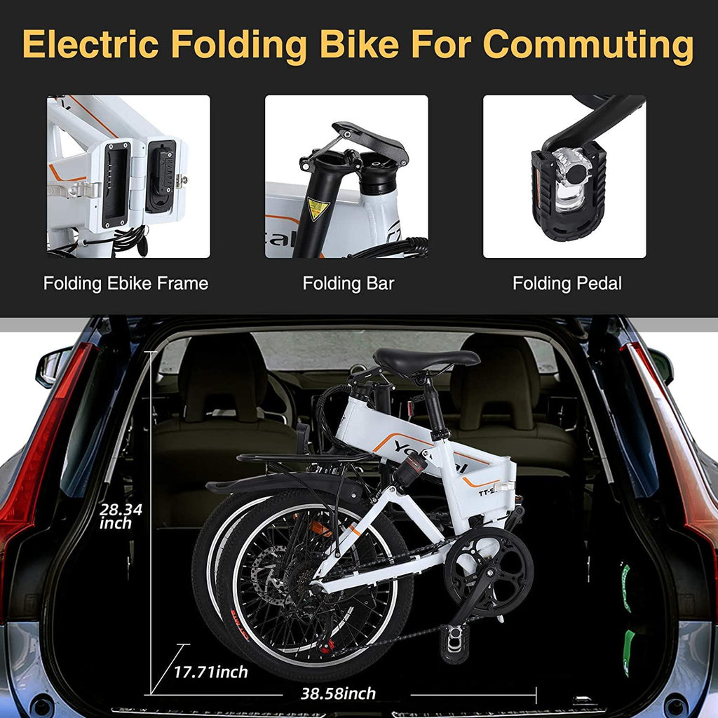Folding Electric Bike,20" Yovital Electric Bikes for Adults with Removable 36V/10Ah Battery &amp; 350W Brushless Motor,Electric Bicycle with 3 Riding Modes &amp; Double Shock-Absorption,  7 Speed Gear