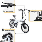 Folding Electric Bike,20" Yovital Electric Bikes for Adults with Removable 36V/10Ah Battery &amp; 350W Brushless Motor,Electric Bicycle with 3 Riding Modes &amp; Double Shock-Absorption,  7 Speed Gear