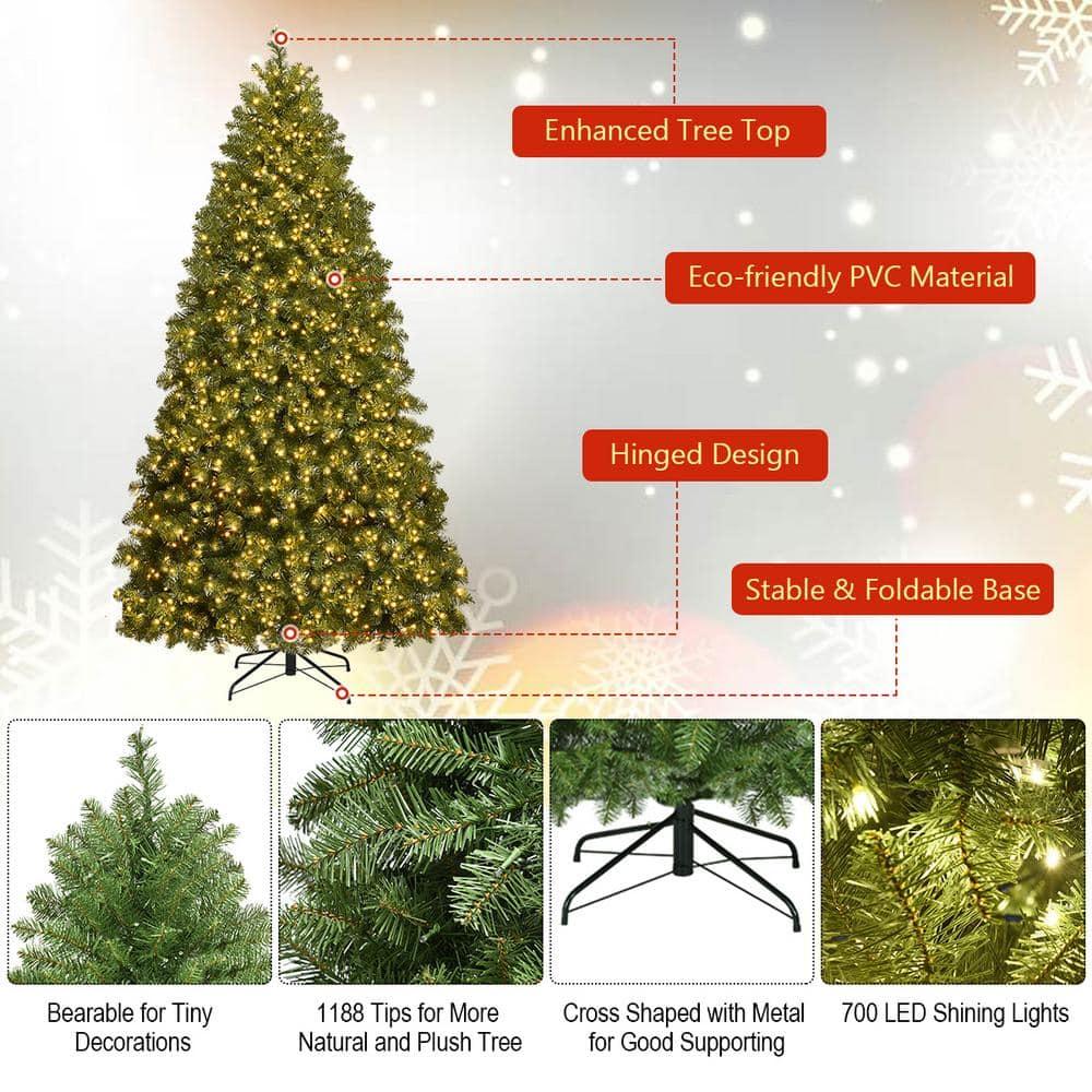 7 ft. Pre-Lit LED Dense PVC Hinged Christmas Tree Spruce with 700-Lights and Stand