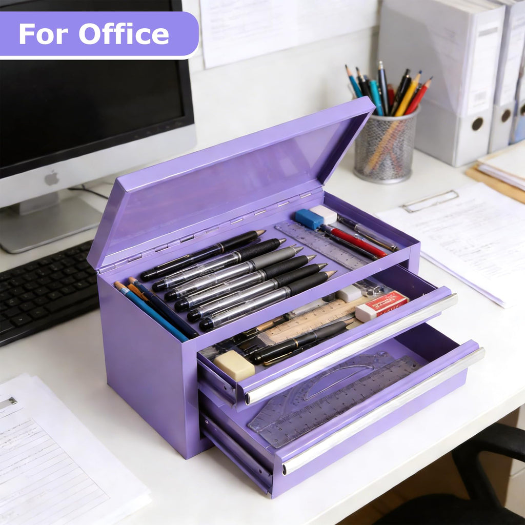 Mini Steel Tool Box with Drawers - Small Tool Chest for Small Item StoraOrganizer - Portable Metal Toolbox Organizer with Tool Drawer (mini purple)