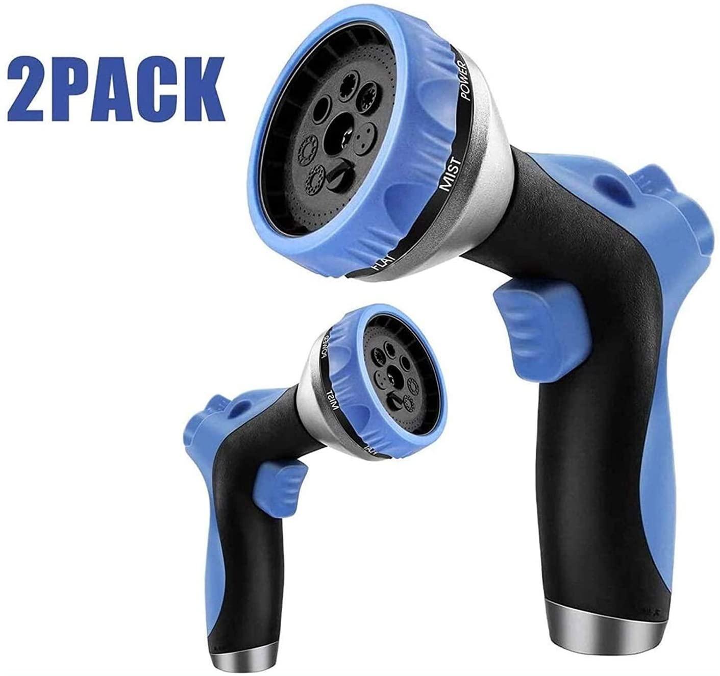HMBB Garden Hose Nozzles, Garden Hose Spray Gun High Pressure 2PCS Garden Hose Spray Gun Set, Heavy Duty Water Spray Gun with 9 Patterns, Flow Control Anti-Leak, for Car Washing, Cleaning, Lawn