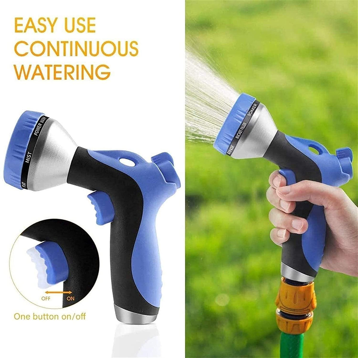 HMBB Garden Hose Nozzles, Garden Hose Spray Gun High Pressure 2PCS Garden Hose Spray Gun Set, Heavy Duty Water Spray Gun with 9 Patterns, Flow Control Anti-Leak, for Car Washing, Cleaning, Lawn