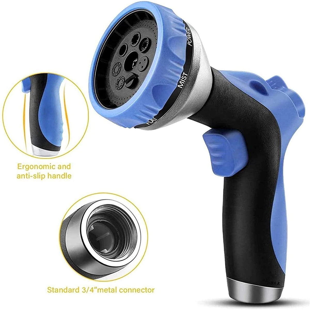HMBB Garden Hose Nozzles, Garden Hose Spray Gun High Pressure 2PCS Garden Hose Spray Gun Set, Heavy Duty Water Spray Gun with 9 Patterns, Flow Control Anti-Leak, for Car Washing, Cleaning, Lawn