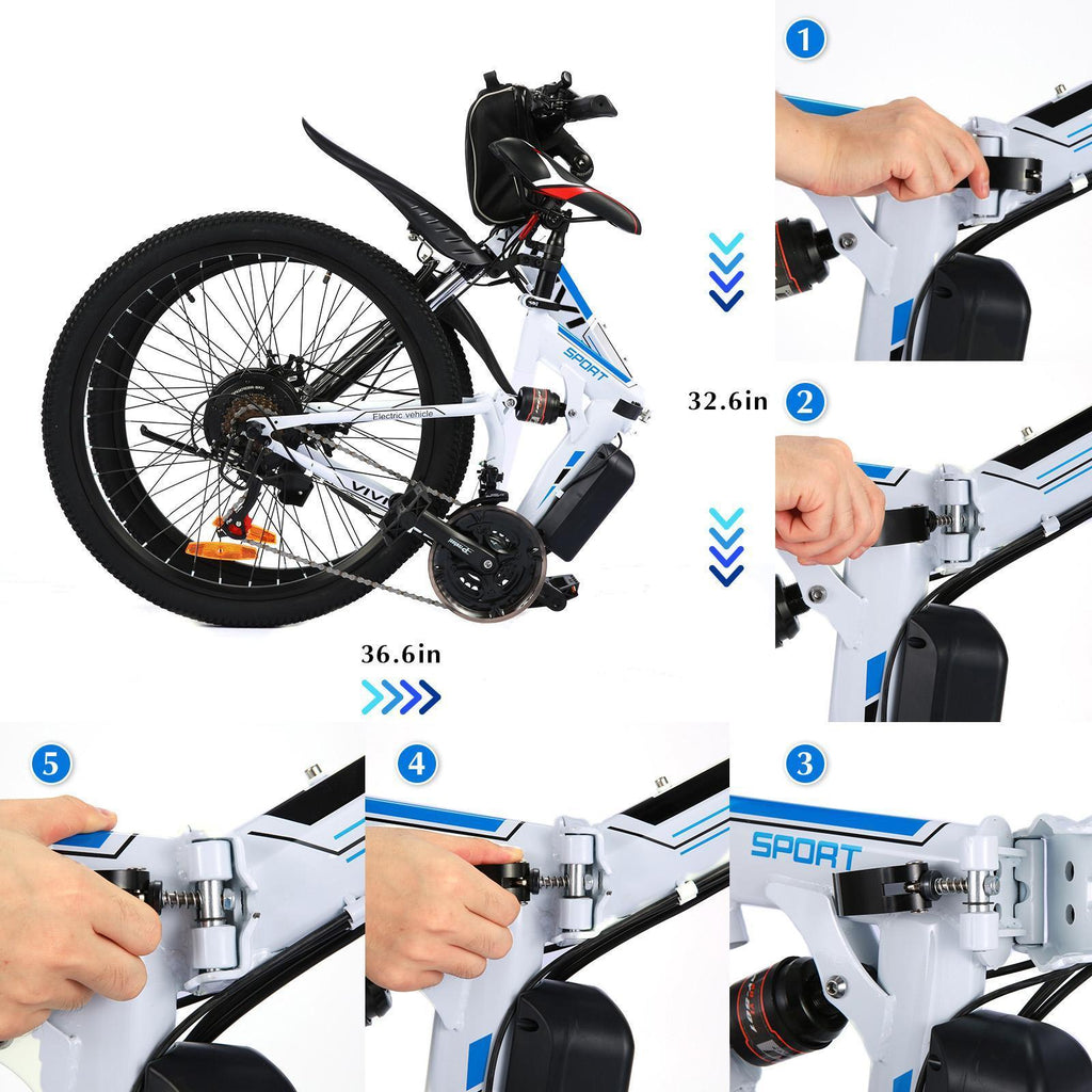 VIVI 26" Electric Bike for Women, Folding Electric Mountain Bicycle with 350W Motor, 21 Speed Gears, Removable Lithium-Ion Battery E-Bike for Teens &amp; Women