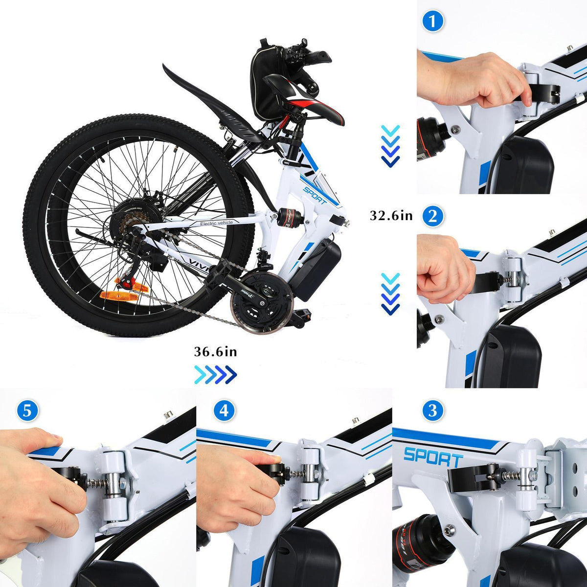 VIVI 26" Electric Bike for Women, Folding Electric Mountain Bicycle with 350W Motor, 21 Speed Gears, Removable Lithium-Ion Battery E-Bike for Teens &amp; Women