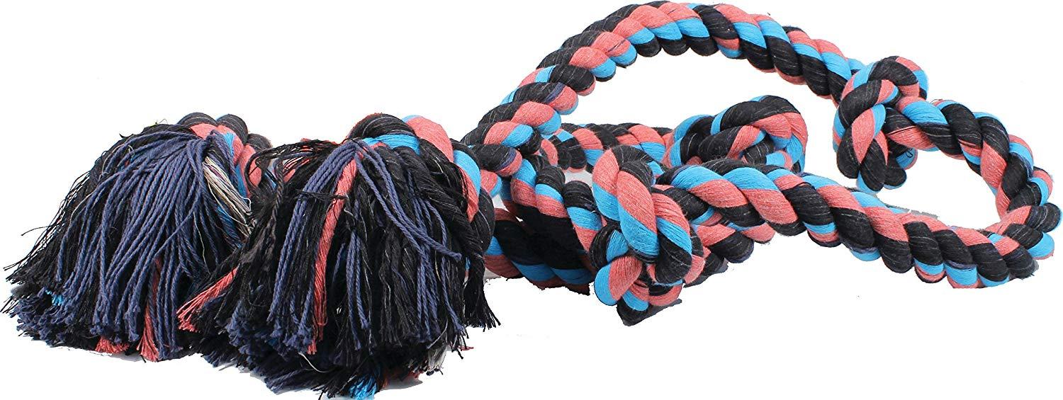 MAMMOTH Flossy Chews Colored 5 Knot Tug Rope Super X-Lar(6' Long) - Pack of 12