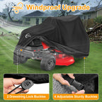 Riding Lawn Mower Cover 600D Heavy Duty Lawn Tractor Cover Waterproof, Universal Fit with 4 Buckles, 2 Drawstrings and StoraBag