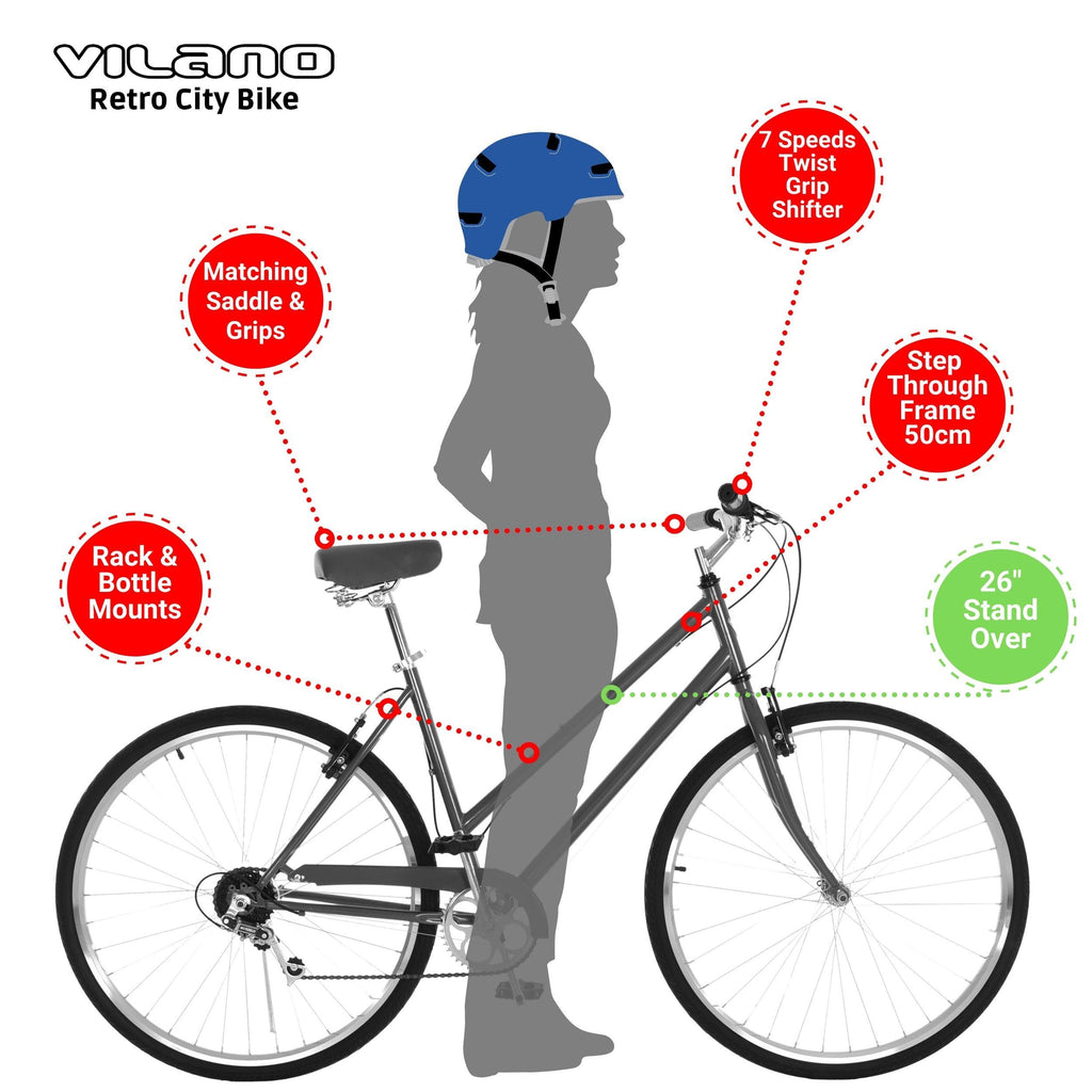 Vilano Step Through City Bike 7 Speed Hybrid Urban Retro Commuter For Adults