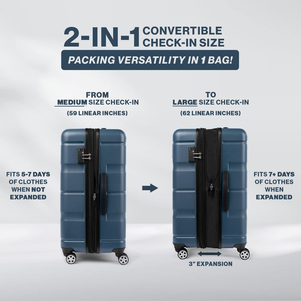Runway 2 Piece Luggage Set, Carry-on &amp; Convertible Medium to Large Check-in Hardside Expandable Luggage, 8 Spinner Wheels, TSA Lock, Hardshell Suitcase, Teal Blue