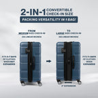 Runway 2 Piece Luggage Set, Carry-on &amp; Convertible Medium to Large Check-in Hardside Expandable Luggage, 8 Spinner Wheels, TSA Lock, Hardshell Suitcase, Teal Blue