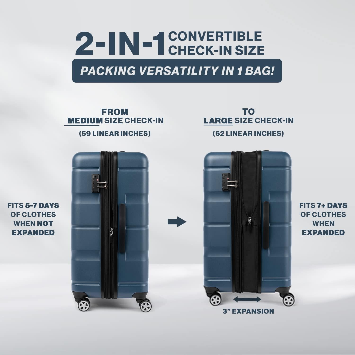 Runway 2 Piece Luggage Set, Carry-on &amp; Convertible Medium to Large Check-in Hardside Expandable Luggage, 8 Spinner Wheels, TSA Lock, Hardshell Suitcase, Teal Blue