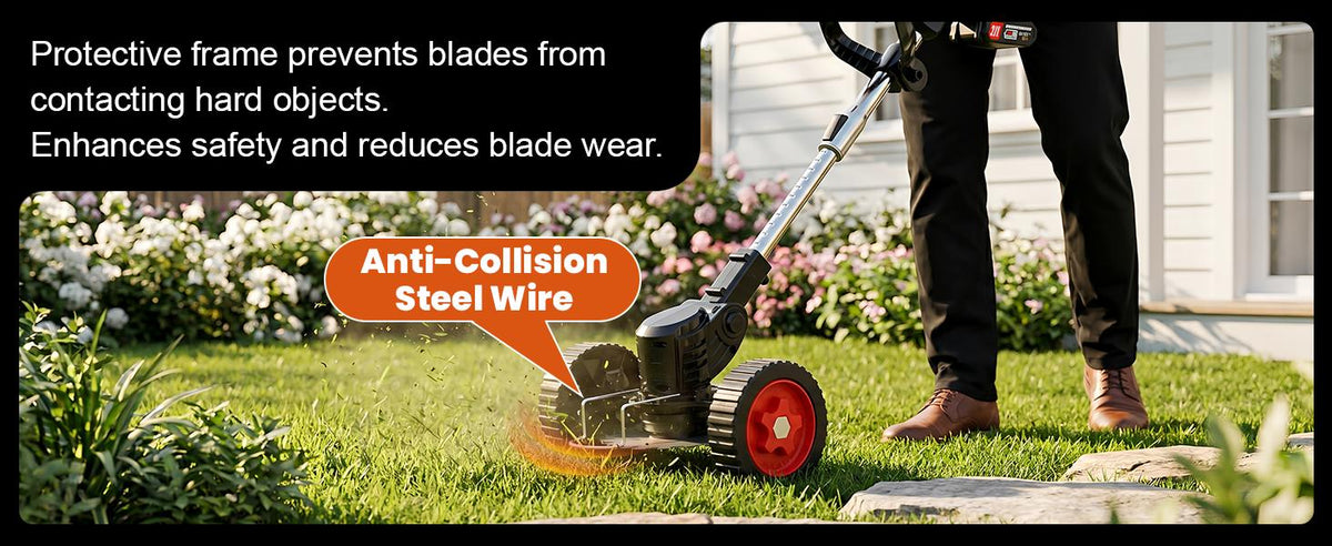 21V Electric Weed Wacker Battery Powered Cordless Weed Eater, String Trimmer with 2 Battery Operated&amp;Wheels&amp;Metal Blades, Lightweight 4 in 1 Grass Trimmer/Brush Cutter/Lawn Edger/Mower for Garden Yard