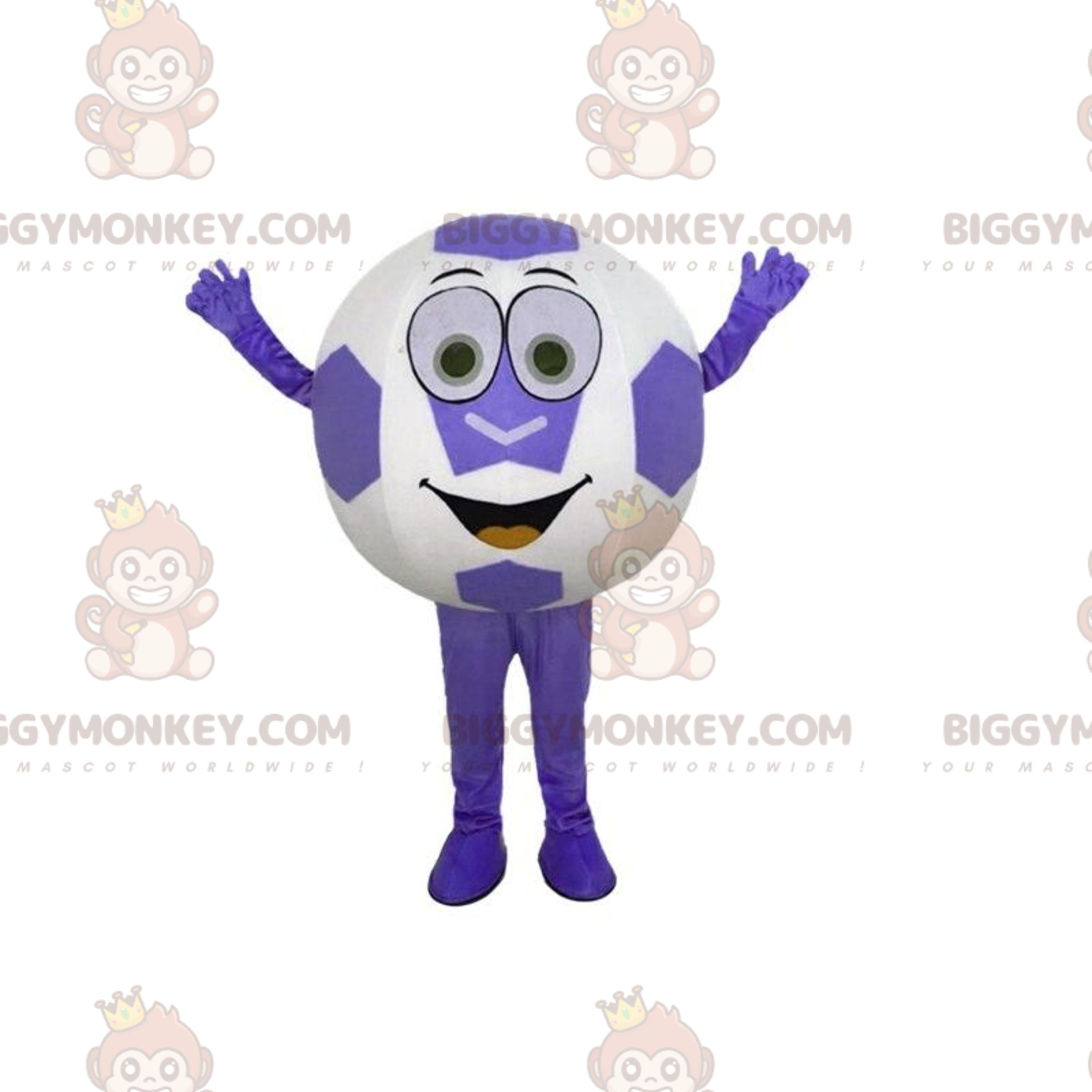 BIGGYMONKEYRound Ball, Giant Purple and White Soccer Ball Mascot Costume