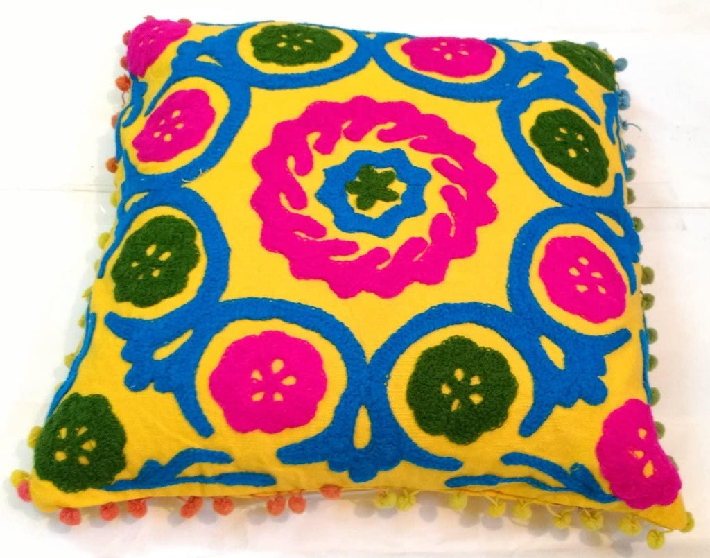 Suzani Cusion Cover, Multicolour Suzani Pillow Cover, Embroidered Cushion Cover, Indian Cushion Cover, Sofa Cushion Cover, Bench Cushion, Pin Cushion, Embroidery Handwork  Cushions (50)