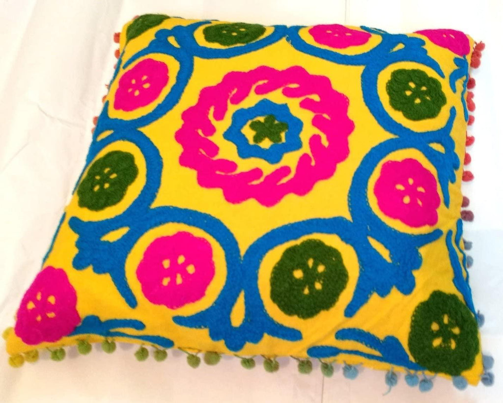 Suzani Cusion Cover, Multicolour Suzani Pillow Cover, Embroidered Cushion Cover, Indian Cushion Cover, Sofa Cushion Cover, Bench Cushion, Pin Cushion, Embroidery Handwork  Cushions (50)