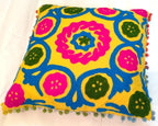 Suzani Cusion Cover, Multicolour Suzani Pillow Cover, Embroidered Cushion Cover, Indian Cushion Cover, Sofa Cushion Cover, Bench Cushion, Pin Cushion, Embroidery Handwork  Cushions (50)