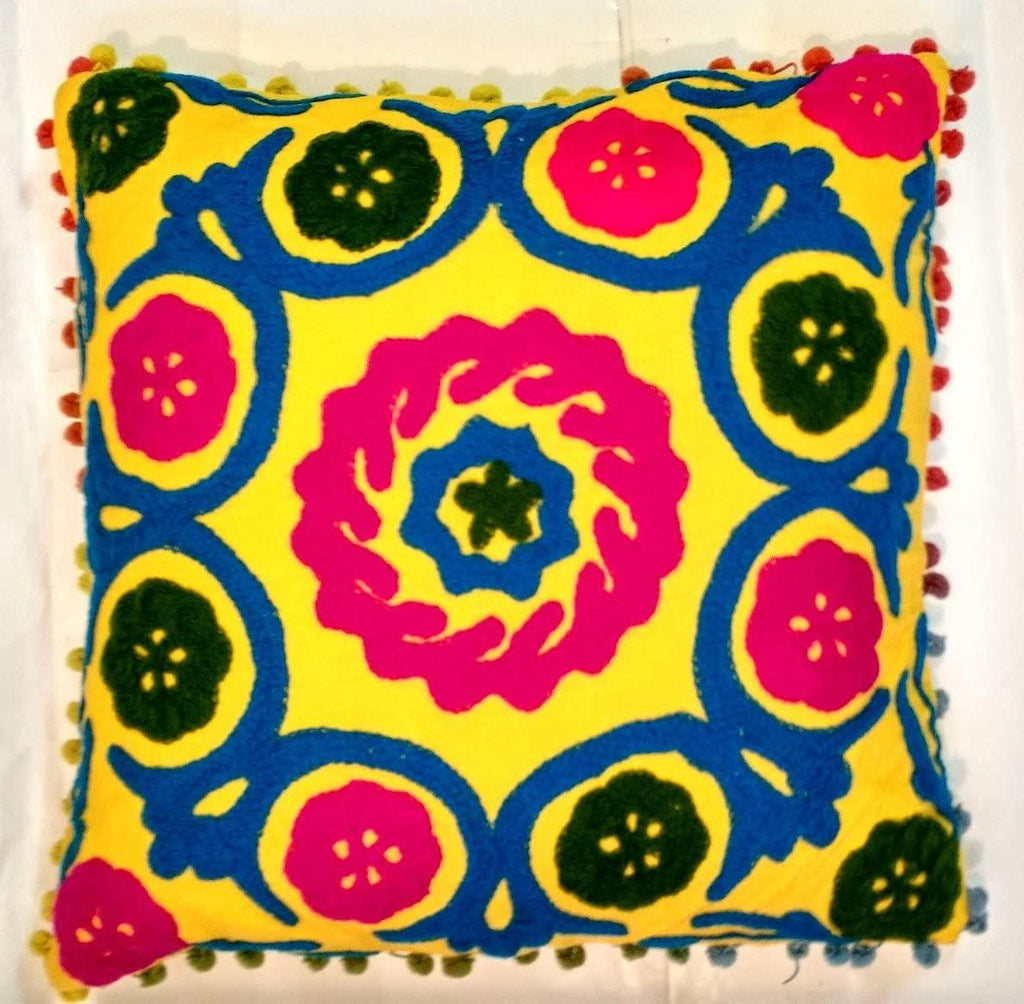 Suzani Cusion Cover, Multicolour Suzani Pillow Cover, Embroidered Cushion Cover, Indian Cushion Cover, Sofa Cushion Cover, Bench Cushion, Pin Cushion, Embroidery Handwork  Cushions (50)