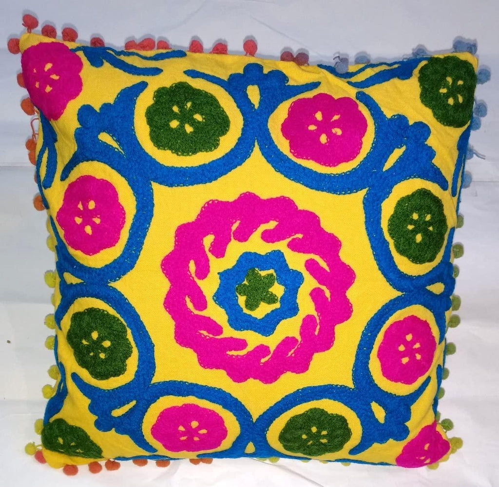 Suzani Cusion Cover, Multicolour Suzani Pillow Cover, Embroidered Cushion Cover, Indian Cushion Cover, Sofa Cushion Cover, Bench Cushion, Pin Cushion, Embroidery Handwork  Cushions (50)