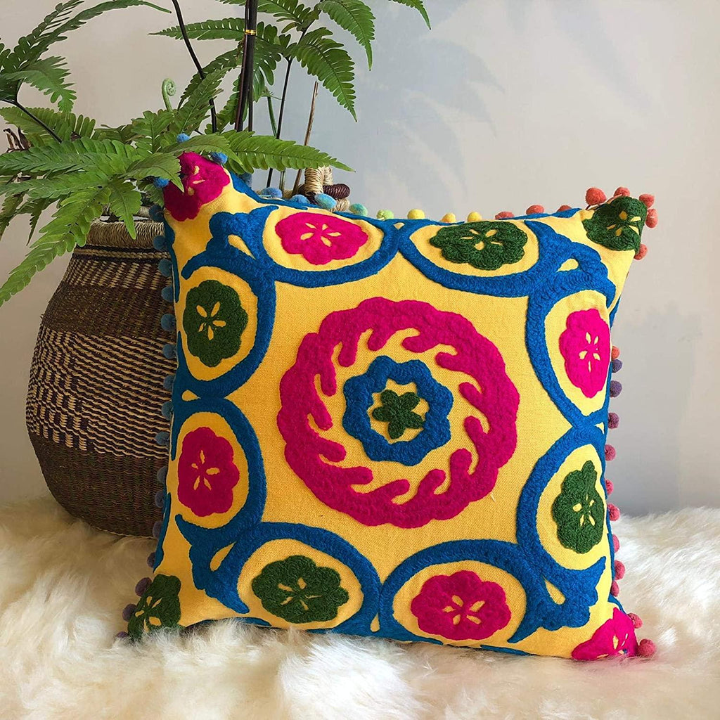 Suzani Cusion Cover, Multicolour Suzani Pillow Cover, Embroidered Cushion Cover, Indian Cushion Cover, Sofa Cushion Cover, Bench Cushion, Pin Cushion, Embroidery Handwork  Cushions (50)