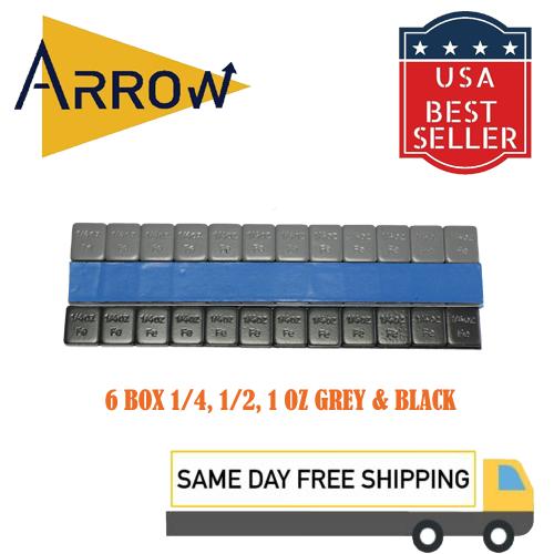 6BOX 1/4OZ GREY AND BLACK STICK-ON ADHESIVE TAPE WHEEL WEIGHTS  54LBS LEAD-FREE