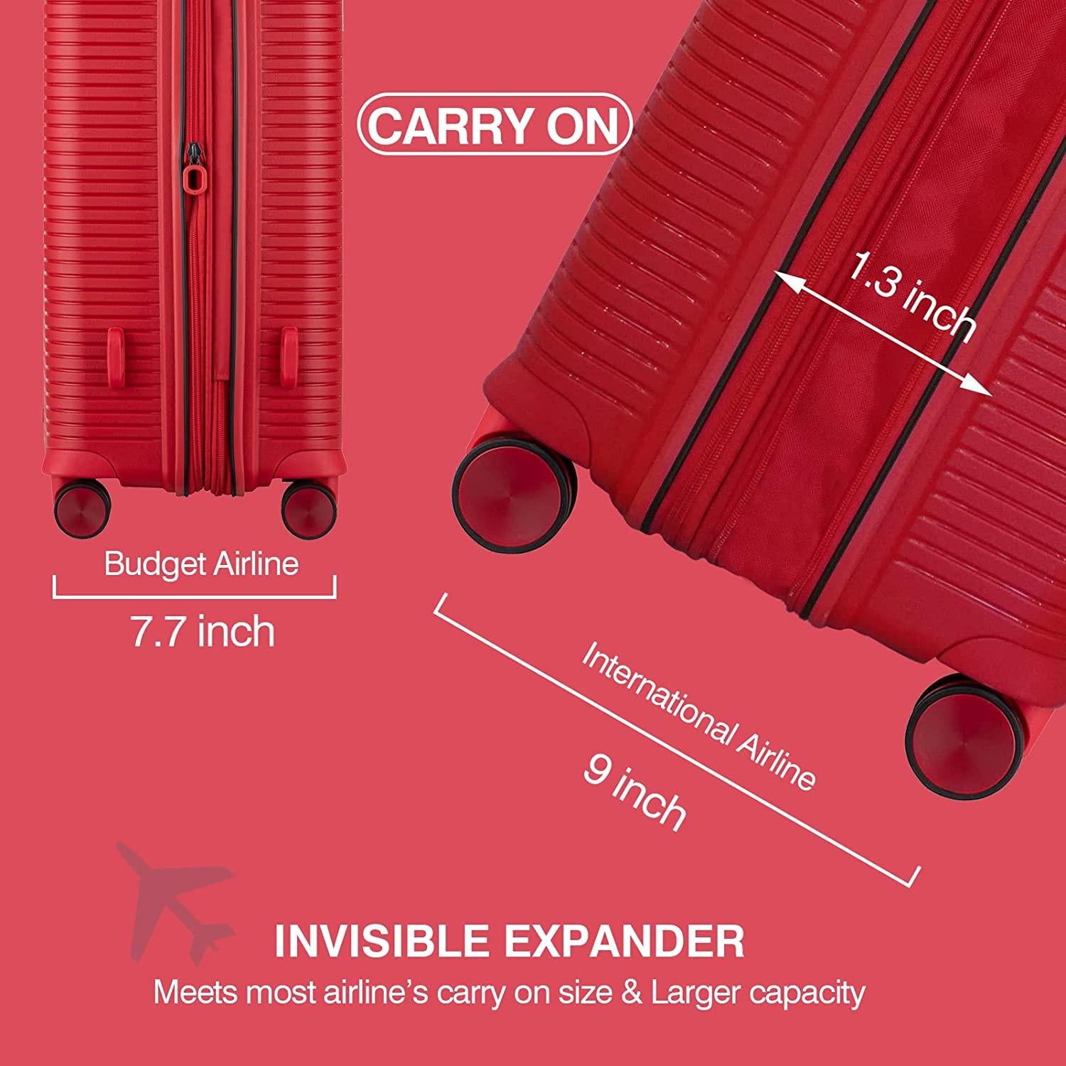Carry On Luggage With Spinner Wheels,Expandable Hardshell Spinner Suitcase for Travel,TSA Approved (Carry-On 20-Inch,Red)