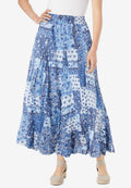 pull-on elastic waist crinkle printed skirt