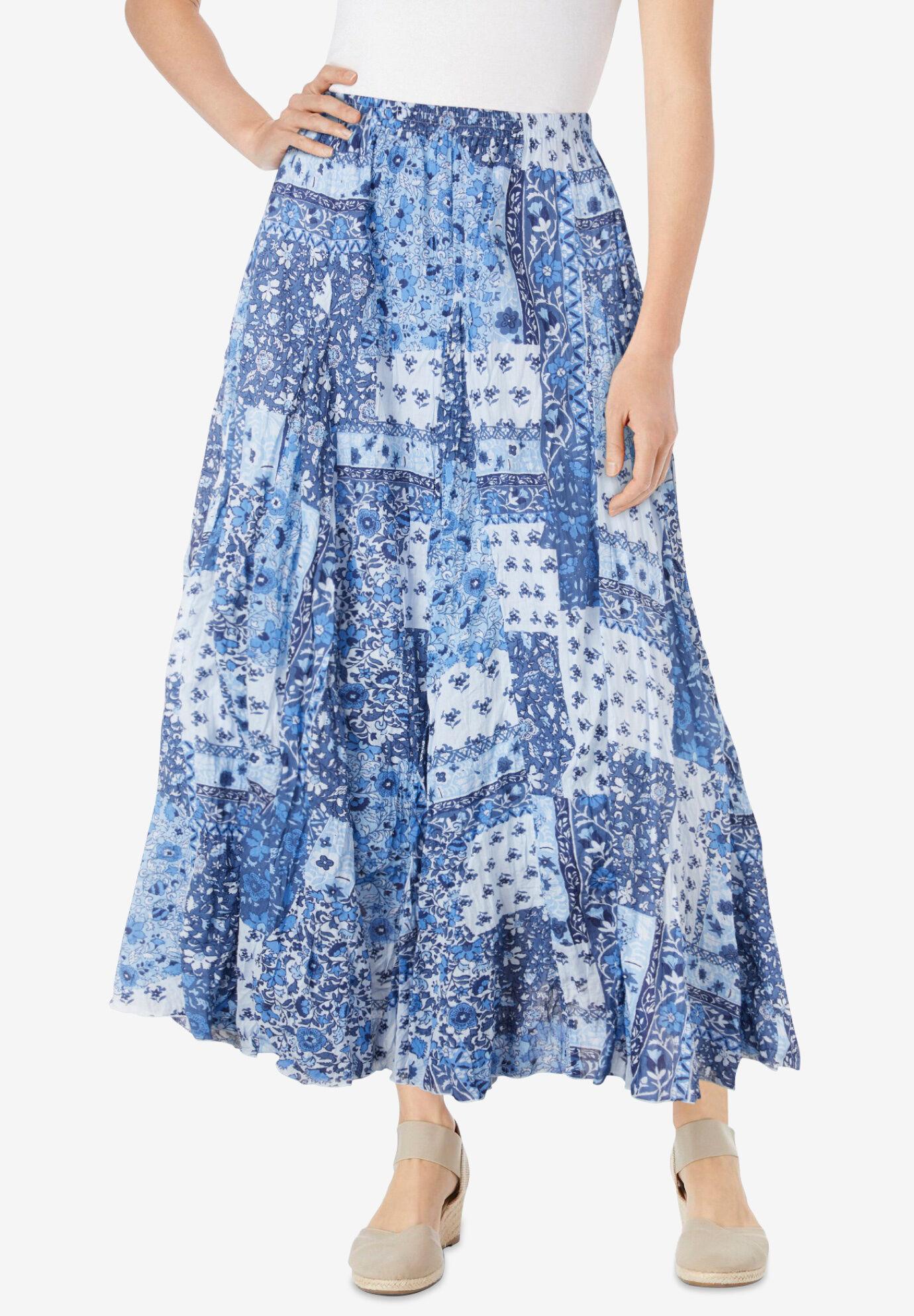 pull-on elastic waist crinkle printed skirt