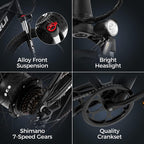 eAhora RURUI 750W 4.0" Fat Tire Mountain Electric Bike 48V Urban Electric Bikes for Adults with 14AH Removable Ebike Battery, Dual Disc Brakes, Front Suspension, 7-Speed Gears