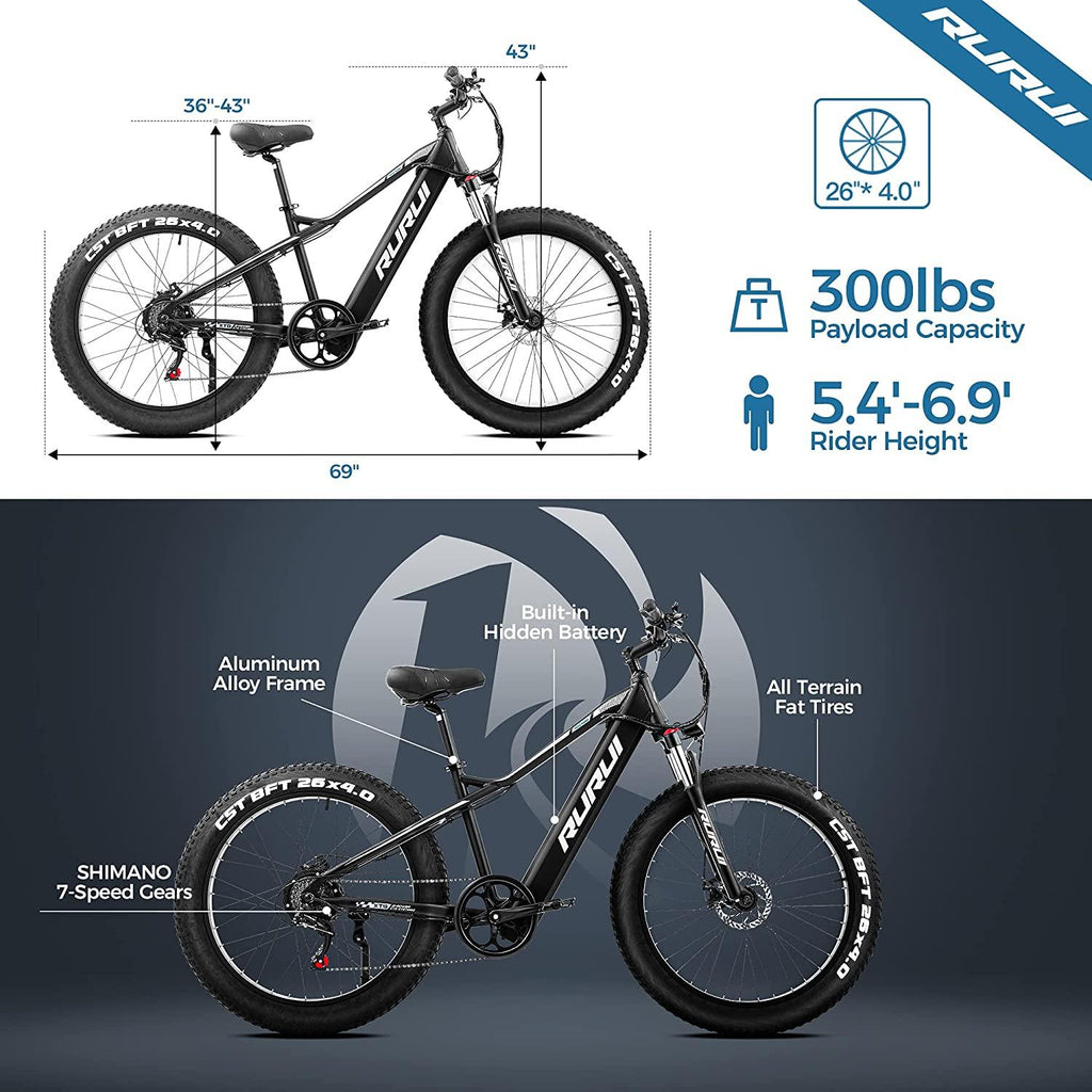 750W 26 inch Fat Tire Electric Bike for Adults 48V 14.5AH Battery Electric Mountain Bike, LCD Display with USB Urban E-bike with Front Suspension, 7-Speed Gears