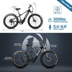 750W 26 inch Fat Tire Electric Bike for Adults 48V 14.5AH Battery Electric Mountain Bike, LCD Display with USB Urban E-bike with Front Suspension, 7-Speed Gears