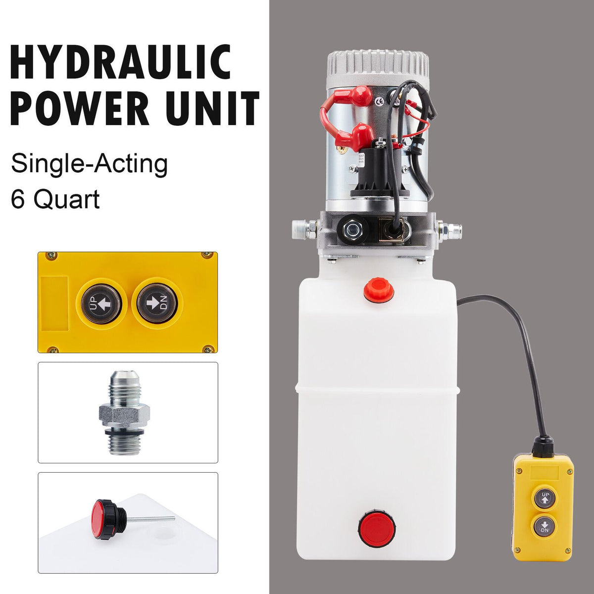 Single Acting 6qt 12V Hydraulic Pump for Truck Winches Plows RVs Tow Booms More