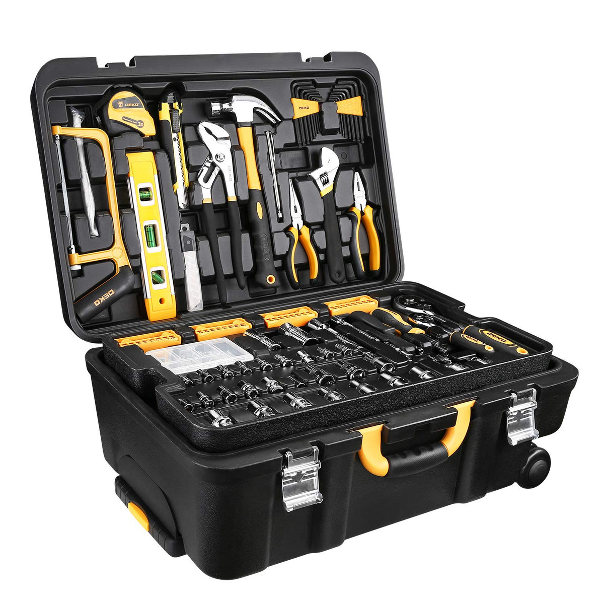 258 Piece Tool Kit with Rolling Tool Box Socket Wrench Hand Tool Set Mechanic Case Trolley Portable