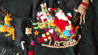 60"  Wool Santa Sleigh Reindeer CHRISTMAS TREE SKIRT Applique Embroidery