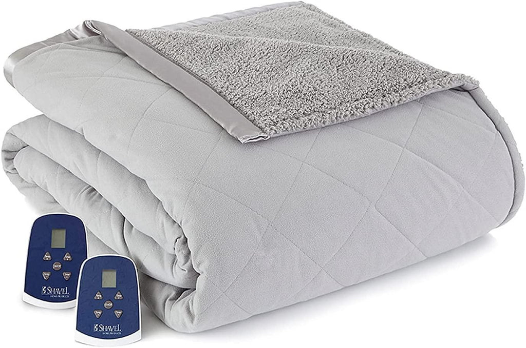 Shavel Home Products Micro Flannel Reverse to Sherpa Electric Heated Blanket  Greystone  Full