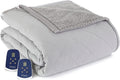 Shavel Home Products Micro Flannel Reverse to Sherpa Electric Heated Blanket  Greystone  Full