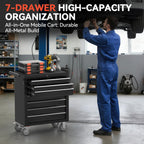 7-Drawer Rolling Tool Chest with Wheels, Metal Tool StoraCabinet with Lock&Keys and Swivel, Toolbox with Drawers, Tool Box for Warehouse,Garage, Repair Shop, Workshop (Black, 7-Drawer)