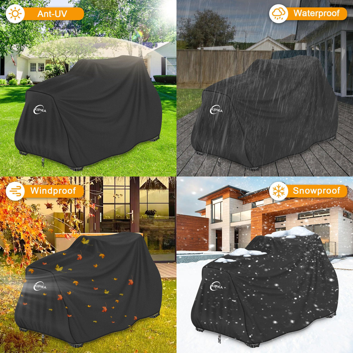 Riding Lawn Mower Cover 600D Heavy Duty Lawn Tractor Cover Waterproof, Universal Fit with 4 Buckles, 2 Drawstrings and StoraBag