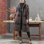 plaid hooded coat with pocket
