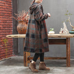 plaid hooded coat with pocket