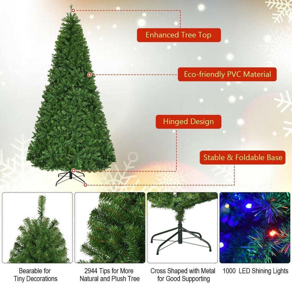 9 ft. Pre-Lit LED PVC Regular Full Artificial Christmas Tree with 1000 Multi-Color Lights and Metal Stand