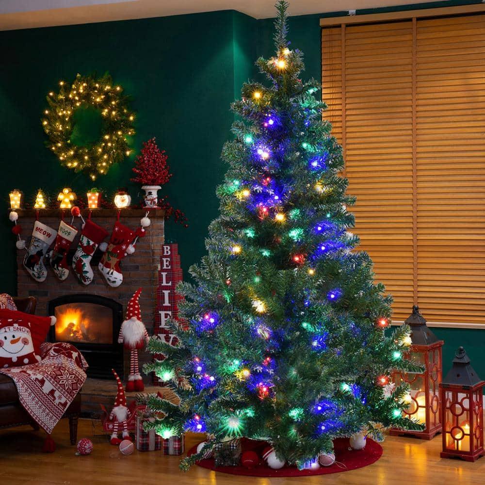 9 ft. Pre-Lit LED PVC Regular Full Artificial Christmas Tree with 1000 Multi-Color Lights and Metal Stand