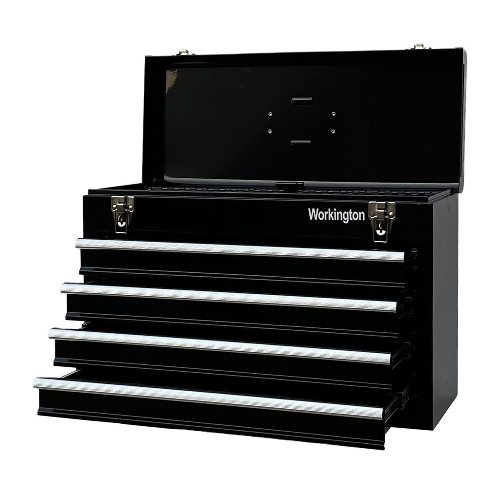 Portable Metal Tool Chest with 4 Drawers, 20" 4-Drawer Tool Chest Cabinet with Ball Bearing Drawer Slides, Steel Tool StoraBox Organizer 4004 Black