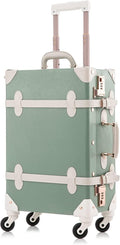Carry on Suitcase 20 inch PU Trunk Luggage with Spinner Wheels for Women (Matcha Green)