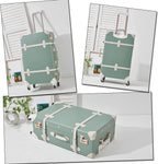 Carry on Suitcase 20 inch PU Trunk Luggage with Spinner Wheels for Women (Matcha Green)